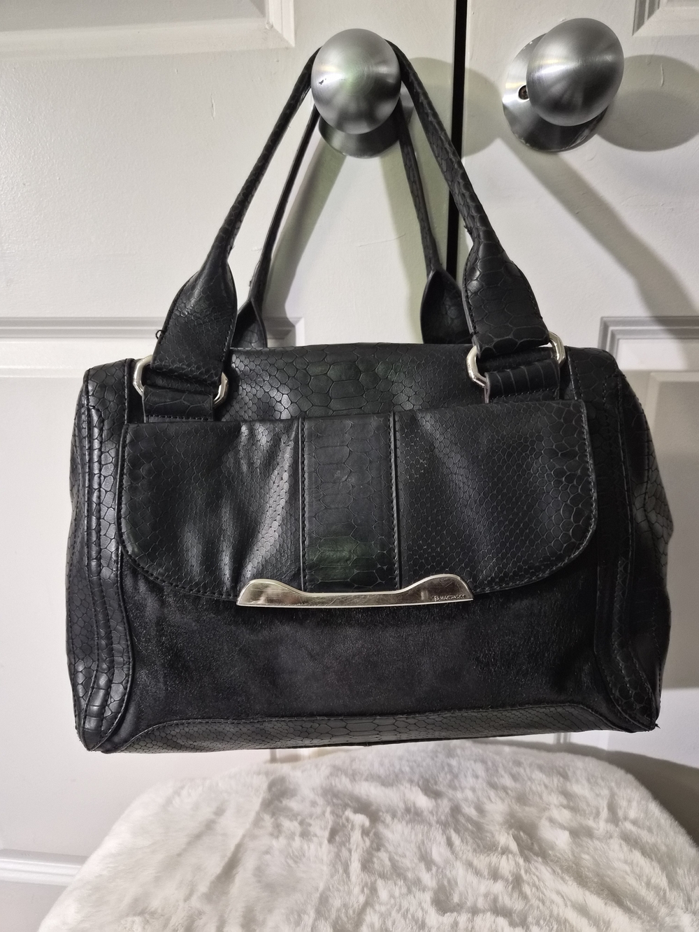 Black Women's Leather & Cowhide  Satchel Handbag
